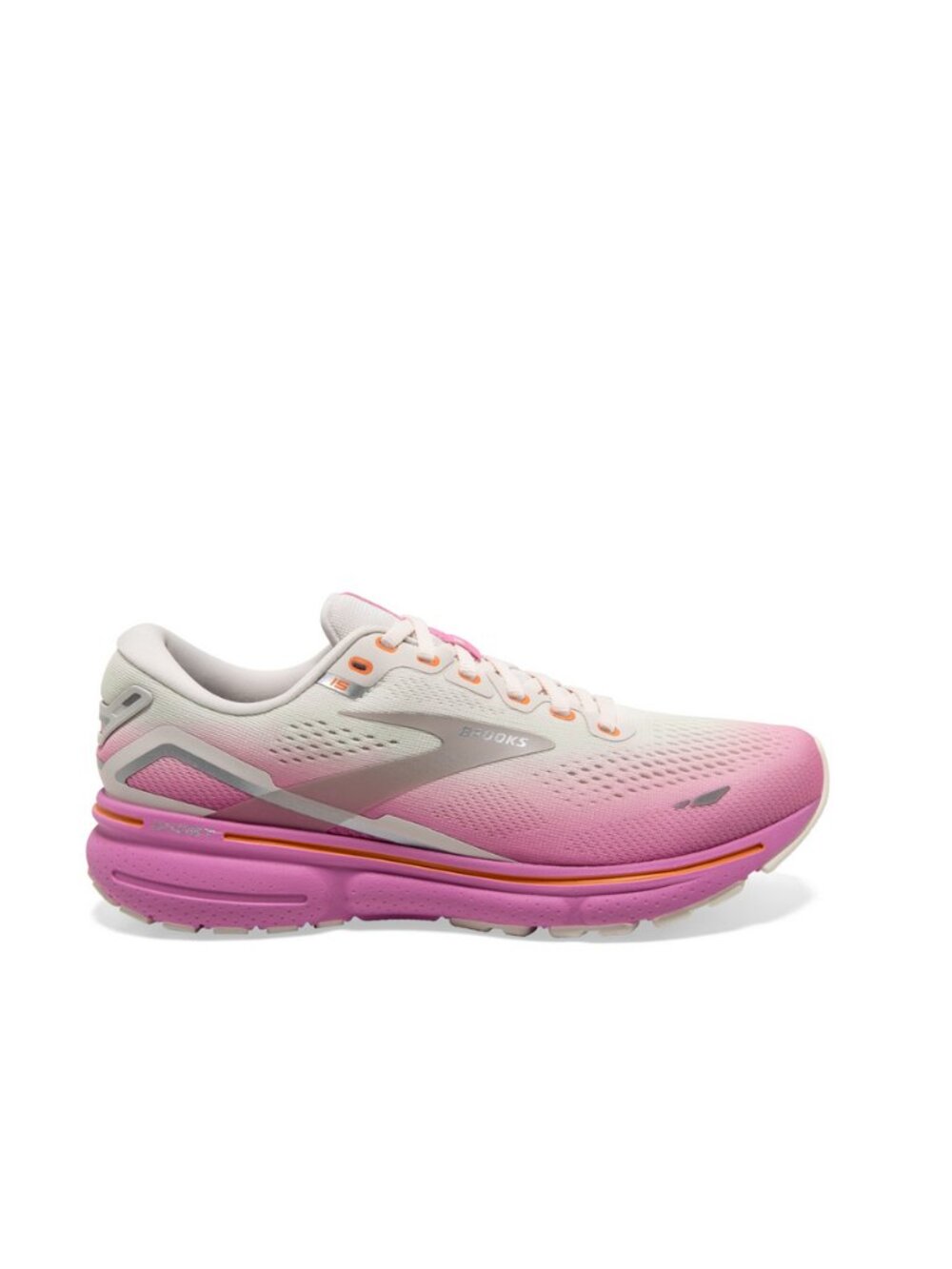 Brooks Sz. 10.5 Grey/Coconut/Fuchsia Ghost 15 Running Shoe - Picture 2 of 16